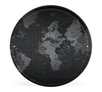 Vintage Black World Map Wall Art Round Mental Wall Plaque Hanging Decoration Modern Circular Rustic Artwork Sign 12" X 12" For Bedroom Living Room Office Outdoor