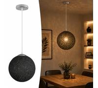 Vintage Black Woven String Ball Pendant Light Round Globe Light Shade E27 | Retro Easy Fit 26cm (7.9") Ceiling Lampshade Metal Hanging E27 Base Adjustable Pendant Lighting for Cafe, Bar & Home Decor
