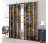 Vintage Blackout Curtains Bedroom 90x90, Abstract Geometric Gray Curtains for Home Decor, Living Room, Thermal Eyelet Patterned Window Drapes, 90 Inch Drop 2 Panels HK86