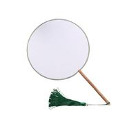 Vintage Blank Round Hand Fan Embroidery Art Painting Fans Unfinished With Tassel Wooden Silk Hand Fan For Personal Deco,Summer Party(Green)