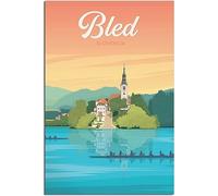 Vintage Bled Lake Bled Town Travel Poster Retro Wall Art Canvas Poster Art Print Home Decor Room Decor Unframed 50x75cm
