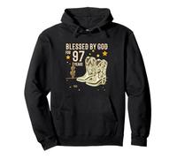Vintage Blessed By God For 97 Years Cowboy 97th Birthday Men Pullover Hoodie