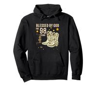 Vintage Blessed By God For 98 Years Cowboy 98th Birthday Men Pullover Hoodie