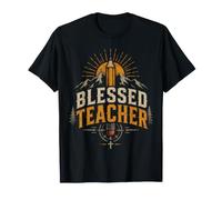 Vintage Blessed Teacher Mountain Pencil Sunset T-Shirt