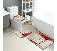 Vintage Blood Drip Bathroom Mat Sets 3 Piece, Artistic Red Stains Absorbent Non Slip Toilet Rugs U Shaped Washable, Grunge Quick Dry Flannel Bathroom Rug Set