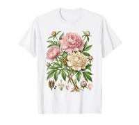 Vintage Blooming Peonies Botanical Plate Floral Illustration T-Shirt