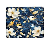 Vintage Blue and Gold Bird Mouse Pad, Stitched Edges, Non-Slip Washable Mouse Pad for Home and Office, Square, 8 x 10 inches