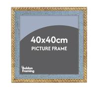 Vintage Blue and Gold Picture Frame - Ornate 40x40cm Beaded Edge Distressed Photo Frame, Shabby Chic French Country Style Home Décor, Vertical or Horizontal Display for Artwork or Photos