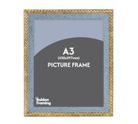 Vintage Blue and Gold Picture Frame - Ornate A3 Beaded Edge Distressed Photo Frame, Shabby Chic French Country Style Home Décor, Vertical or Horizontal Display for Artwork or Photos