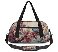Vintage Blue Bird Kids Overnight Duffle Bags for Girls Boys, Animal Bird Flower Lightweight Sports Gym Bag for Kids,Small Overnight Weekender Carry on Travel Bags Dance Bag, Vintage Blue Bird, 18.5L x