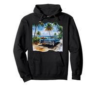 Vintage Blue Cadillac by the Coast - Watercolor Style Print Pullover Hoodie