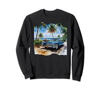 Vintage Blue Cadillac by the Coast - Watercolor Style Print Sweatshirt