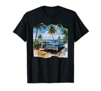 Vintage Blue Cadillac by the Coast - Watercolor Style Print T-Shirt