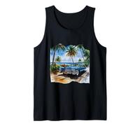 Vintage Blue Cadillac by the Coast - Watercolor Style Print Tank Top