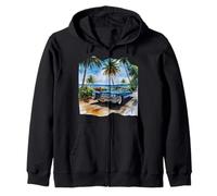 Vintage Blue Cadillac by the Coast - Watercolor Style Print Zip Hoodie