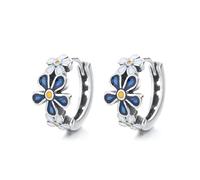 Vintage Blue Daisy Flower Small Hoop Earrings for Women Girls 925 Sterling Silver Daisy Huggie Hinged Hoops Cartilage Earrings Elegant Ear Jewelry Gifts for Birthday Party