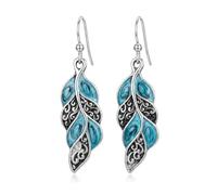 Vintage Blue Dangle Earrings for Women, Elegant Silver-Tone Leaf Jewelry, Lightweight Bohemian Accessories Matching Casual Everyday Nature Outfits Beautifully