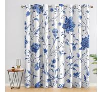 Vintage Blue Floral Curtains Blackout, 66x72 Inch 2 Panels - Chic Flower Botanical Pattern Black Out Curtains, Home Decor, 72 Drop Eyelet Window Drapes for Bedroom, Living Room X&B-152
