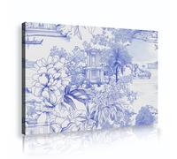 Vintage Blue Floral Landscape Canvas Wall Art Exotic Nature Pictures Artwork Prints Posters Painting for Living Room Bedroom Decor 35x55cm Innerframe