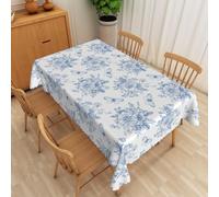 Vintage Blue Floral Tablecloth,SIEDYCV 60x102 Inch Spring Farmhouse Flower Butterfly Blue and White Rectangle Polyester Fabric Table Cloth,Waterproof Table Cover for Dining Picnic Wedding Party Decor