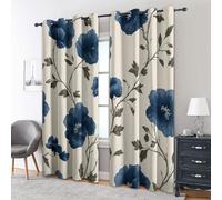 Vintage Blue Flower Curtains 140x260 cm 2 PiecesGrey Floral Blackout Drapes for Bedroom & Living Room Windows Eyelet Design Home Decor ZD#86
