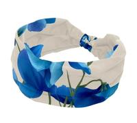Vintage Blue Flowers with Green Stems Sports Headbands for Women, Elastic Sports Hair Bands Nurse Wide Turban for Workouts Yoga Gym Tennis