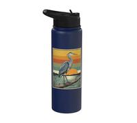 Vintage Blue Heron Bird Watching Stainless Steel Insulated Water Bottle