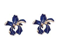 Vintage Blue Iris Retro Drip Glazed Earring Flower Stud Earrings For Women Accent Floral Jewelry, Elegant Style Earrings Jewelry Fashion Dainty Ear Studs For Daily Wear, Brunch & Evening Events