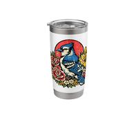 Vintage Blue Jay Birder Tattoo Style Birdwatching Design Stainless Steel Insulated Tumbler