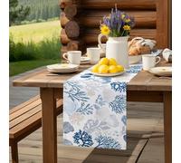 Vintage Blue Ocean Coral Shell on White Table Runner 36 Inches Long,Table Runners Kitchen Dining Tables Decoration for Home Party Decor, Underwater World Tables Runner Wedding Dresser Scarf