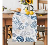 Vintage Blue Ocean Coral Shell on White Table Runner 70 Inches Long,Table Runners Kitchen Dining Tables Decoration for Home Party Decor, Underwater World Tables Runner Wedding Dresser Scarf