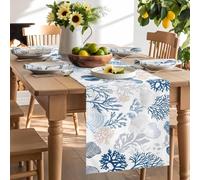 Vintage Blue Ocean Coral Shell on White Table Runner 90 Inches Long,Table Runners Kitchen Dining Tables Decoration for Home Party Decor, Underwater World Tables Runner Wedding Dresser Scarf