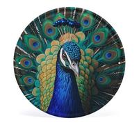Vintage Blue Peacock Wall Art Round Mental Wall Plaque Hanging Decoration Modern Circular Rustic Artwork Sign 12" X 12" For Bedroom Living Room Office Outdoor
