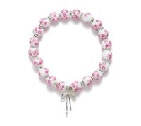 Vintage Blue/Pink Porcelain Beads Bracelets Pink Ribbon Breast Cancer Awareness Bracelet Bow Charm Stretch Bracelet Jewelry Gifts for Women, S, Zinc, no gemstone