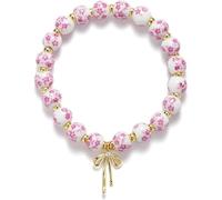 Vintage Blue/Pink Porcelain Beads Bracelets Pink Ribbon Breast Cancer Awareness Bracelet Bow Charm Stretch Bracelet Jewelry Gifts for Women, S, Zinc, no gemstone