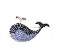 Vintage Blue Rhinestone Whale Brooch For Women Men Elegant Cartoon Fish Lapel Pins Sea Animal Badge Party Jewelry