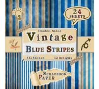 Vintage Blue Stripes Scrapbook Paper: 24 Double-Sided Sheets with 12 Classic Patterned Designs for Origami, Wrapping, Journaling, Collage & Scrapbooking