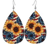 Vintage Blue Sunflowers Christmas Green Leaves Leather Teardrop Earrings For Women Holiday Decorations