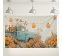 Vintage Blue Truck Floral Backdrop, Rustic Autumn Party Decorations, Cute Picture Background for Photography Events, Fall Outdoor/Indoor Decor 71x43 Inch