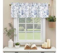 Vintage Blue Valances for Windows, Flowers Leaf Botanical Rustic Nature Scenery Rod Pocket Valance Short Window Treatments Curtains for Kitchen Bathroom Bedroom Decor, 56 x 16 Inches
