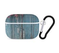 Vintage Blue Wood AirPod Pro Case, Anti Scratch Hard PC Cover with Keychain, AirPod Pro 2nd/1st Case Accessories for Women Men, White-Style
