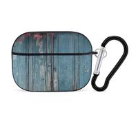 Vintage Blue Wood AirPod Pro Case, Anti Scratch Hard PC Cover with Keychain, AirPod Pro 2nd/1st Case Accessories for Women Men, Black-Style