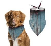 Vintage Blue Wood Pet Scarf Adjustable Pet Accessories Triangular Scarf Washable Floral Print Puppy Bib Bandana Stylish Comfortable Cat Scarves for Holiday Scarfs