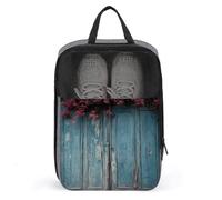 Vintage Blue Wood Shoe Bags Foldable Breathable Portable Shoe Puches Organizer Stylish Expandable Packing Travel Shoes Bags for Sneakers Gym Luggage Closet
