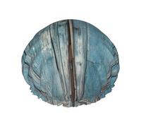 Vintage Blue Wood Shower Cap For Women Reusable Double Layers Bathing Bath Cap Hair Caps Waterproof Elastic Band Ladies Spa Salon Shower Hat Hair Caps