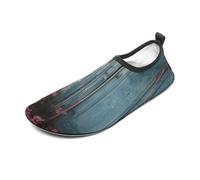 Vintage Blue Wood Water Shoes for Men Women, Lightweight Stretch Swim Shoes with Anti-Slip Rubber Sole, Quick-Dry Aqua Socks for Pool, Beach, Surfing, Style, 8 UK