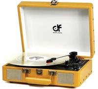 Vintage Bluetooth Suitcase Record Player with Built-in Speakers, 3 Speed Portable Turntable with USB Vinyl Audio Recorder RCA AUX-in & Headphone Jack (Yellow, 2023 New Version)
