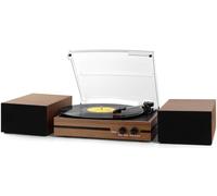 Vintage Bluetooth Vinyl Record with Belt Drive, Two Stereo Speakers, LP Player, 3 Speeds Wireless Playback, AUX Headphone Input, Brown