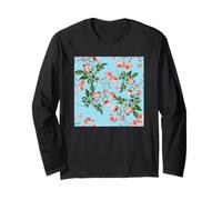 Vintage Blush Pink Roses On A Robin's Egg Blue Background Long Sleeve T-Shirt