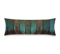 Vintage Body Pillow Cover 20x54 Teal Green Wood Country Rustic Distressed Retro Barn Wood Cushion Long Pillowcase with Zipper Decorative Soft Large Bedding Pillow Cases for Bedroom, Couch